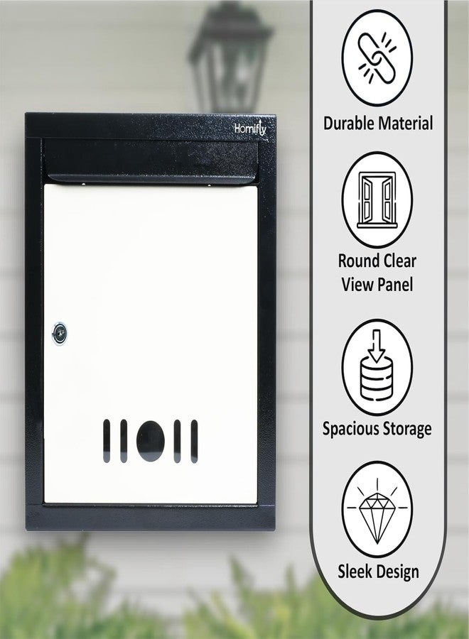 HOMIFLY صندوق بريد/صندوق اقتراحات/صندوق شكاوى/صندوق رسائل بحجم A4 للتثبيت على الحائط من HOMIFLY للمكتب/صندوق بريد لبوابة المنزل مع نافذة شفافة وقفل مفتاح آمن - (أسود وعاجي) - Image 5